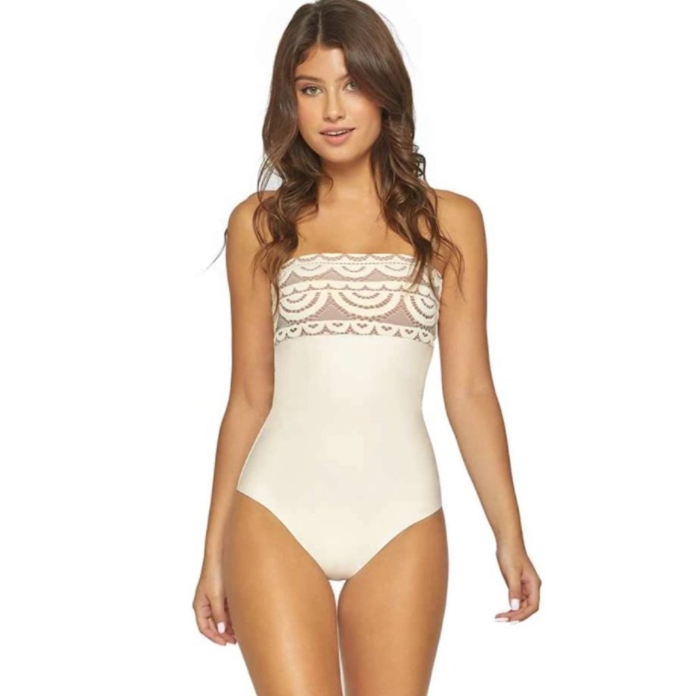 PILYQ Ivory Strapless Lace One Piece Swimsuit NWT Size L